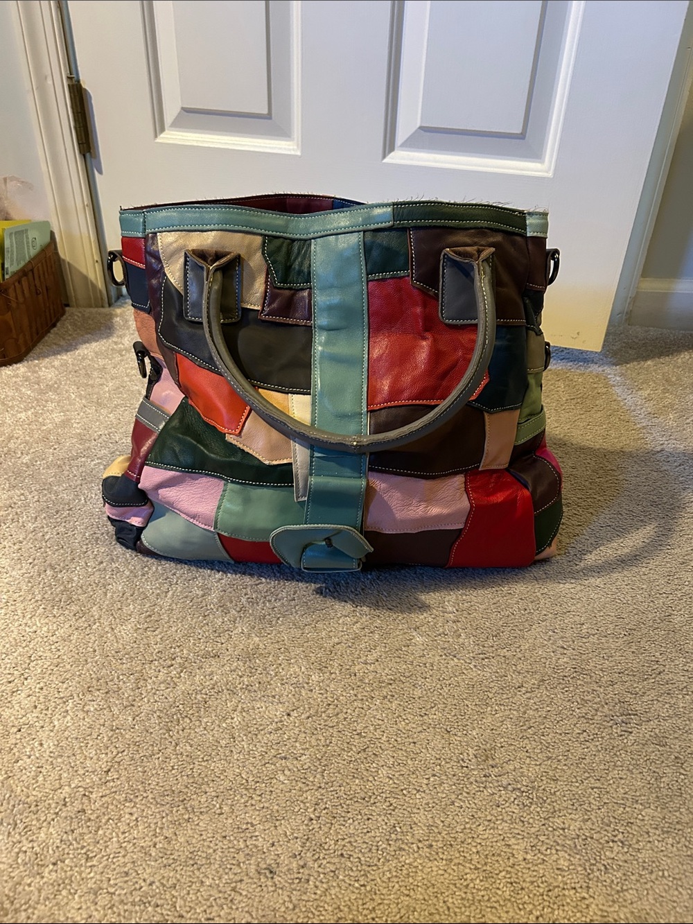 Patchwork Multicolor Leather Tote Bag - Casual Everyday Carry